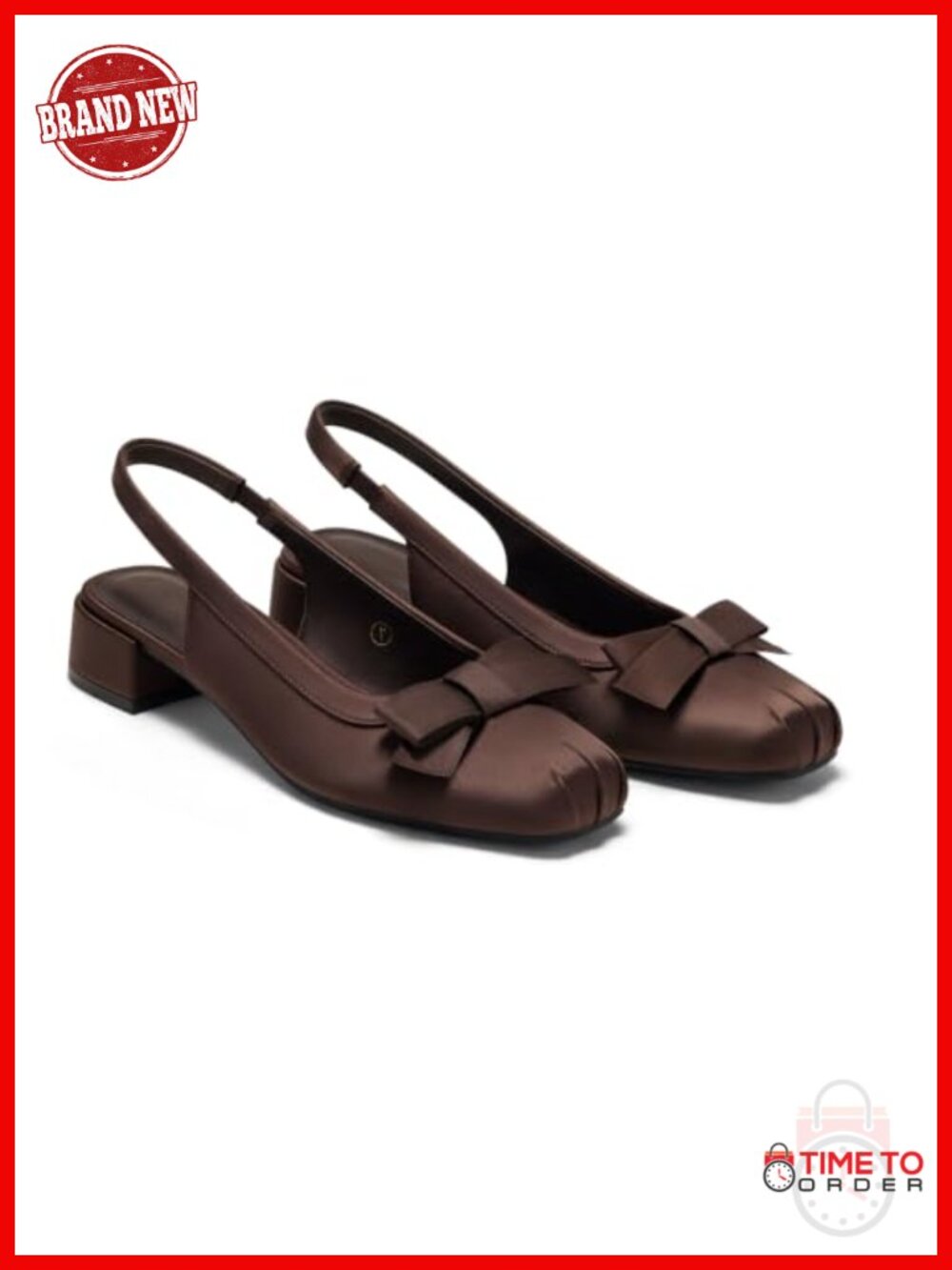 Satin Slingback Chunky Low Block Heel Square Toe Bow Pumps